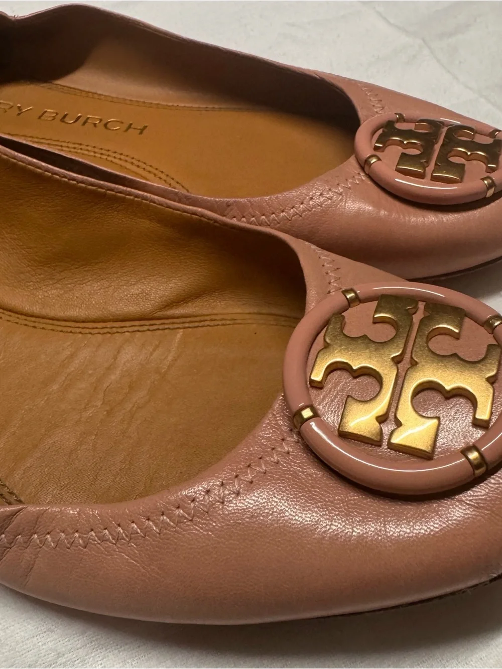 Tory Burch Mauve Pink Leather Logo Ballet Flats